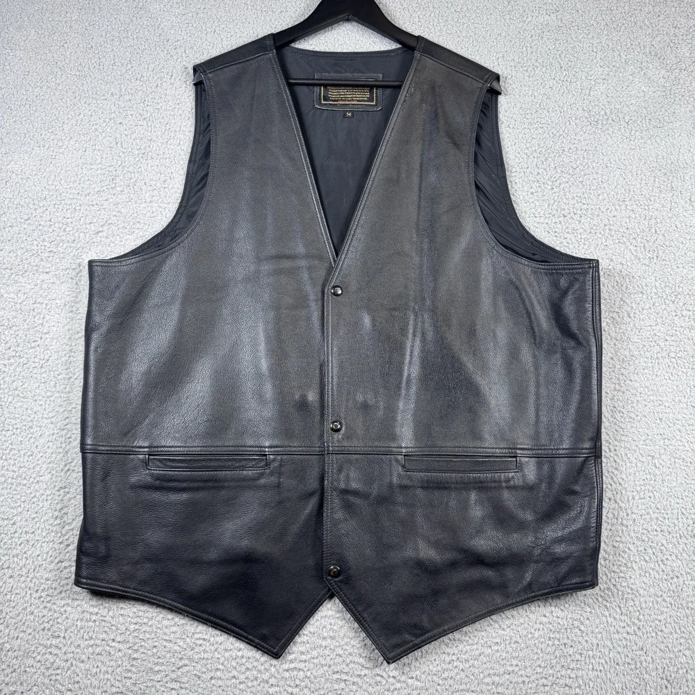 Coronado Leather Vest Mens Size 56 Black Conceal Carry Classic Lapel Snap Biker